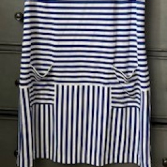 Super Cute Premise Striped Dress Light Navy and Cream PXL UEC - Picture 2 of 3